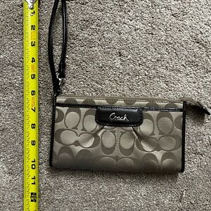 Coach Signature Wristlet in Dark Brown and Tan